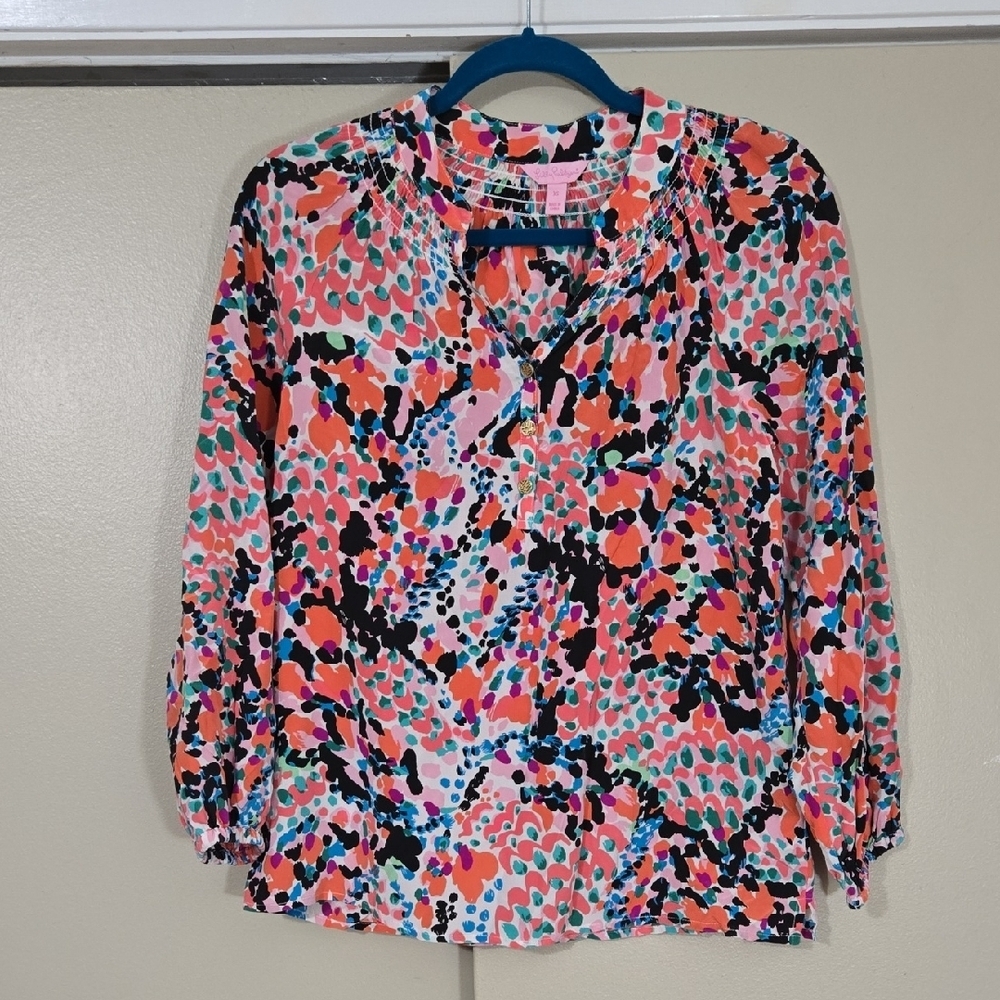 Lilly Pulitzer 100% Silk Multicolor Blouse Size XS